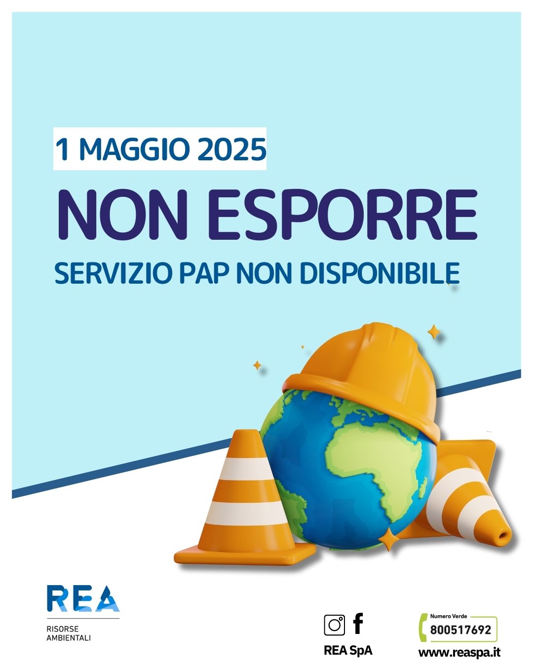 Primo Maggio 2025 - non attivi i servizi PAP, prenotazioni ed ecosportello. Centri di raccolta comunali chiusi