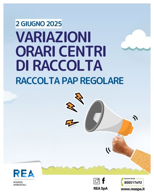 2 giugno 2025: servizio PAP regolare, centri di raccolta chiusi